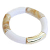 Bracelet femme beige effet marbre avec perles blanches et détail doré