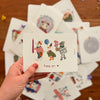 Carte postale Happy You Papier Poetic avec lapin, canard et chat en fête – illustration poétique enfant
