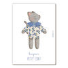 Carte Bonjour Petit Chat Papier Poetic avec illustration de doudou chat fleuri bleu