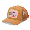 Casquette enfant Hello Hossy modèle Crew Brown – marron avec filet respirant et patch brodé chat "Nap, Chill & Repeat"