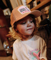 Casquette enfant Hello Hossy modèle Crew Brown – marron avec filet respirant et patch brodé chat "Nap, Chill & Repeat"