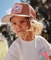 Casquette enfant Hello Hossy modèle Crew Brown – marron avec filet respirant et patch brodé chat "Nap, Chill & Repeat"