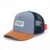 Casquette enfant Marine Hello Hossy : design moderne avec filet respirant, coloris bleu marine, gris et marron. Confortable et stylée, parfaite pour un look tendance !