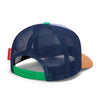 Casquette enfant Marine Hello Hossy : design moderne avec filet respirant, coloris bleu marine, gris et marron. Confortable et stylée, parfaite pour un look tendance !