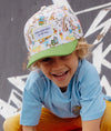 Casquette enfant San Francisco Hello Hossy : design original avec illustrations inspirées de la ville, visière verte et coupe tendance. Idéale pour un look fun et urbain !