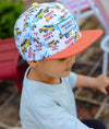 Casquette enfant Hello Hossy Happy Ride motif voitures jaunes et visière orange – accessoire enfant été tendance