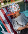 Casquette enfant Hello Hossy Happy Ride motif voitures jaunes et visière orange – accessoire enfant été tendance