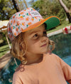 Casquette enfant Hello Hossy Springtime beige motif fleurs et visière orange – accessoire enfant été tendance