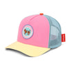 Casquette enfant Hello Hossy Stereo Dog rose avec filet bleu et visière jaune – casquette trucker enfant été tendance