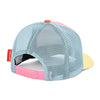 Casquette enfant Hello Hossy Stereo Dog rose avec filet bleu et visière jaune – casquette trucker enfant été tendance