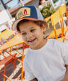 Casquette enfant Hello Hossy bleu orange filet respirant patch Good Day