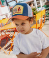 Casquette enfant Hello Hossy bleu orange filet respirant patch Good Day