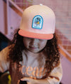 Casquette Hello Hossy Hightop rose et corail pour enfant avec broderie sneaker fleurie