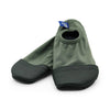 Chaussons bébé souples vert kaki avec renfort en cuir foncé – modèle Les Palmiers de la marque Les Pas Petits, fabriqués en France, parfaits pour les premiers pas.