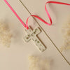 Croix décorative en porcelaine blanche avec inscription Bonheur idée cadeau baptême naissance communion