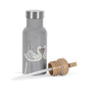 Gourde enfant grise avec motif cygnes, bouchon paille et couvercle inox