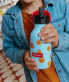 Gourde enfant 350 ml Hello Hossy Bball Crew bleue motif basket avec paille réutilisable et goupillon – bouteille inox école sport