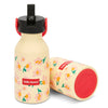 Gourde enfant 350 ml Hello Hossy Springtime beige motif fleurs avec paille réutilisable et goupillon – bouteille inox école maternelle