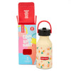 Gourde enfant 350 ml Hello Hossy Springtime beige motif fleurs avec paille réutilisable et goupillon – bouteille inox école maternelle
