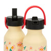 Gourde enfant 350 ml Hello Hossy Springtime beige motif fleurs avec paille réutilisable et goupillon – bouteille inox école maternelle