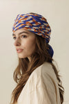Grand ou petit foulard coton bleu rayé imprimé orange Homard Sébastien Apaches Collections