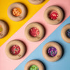 Hochet sensoriel Donut Tomates Petit Boum – jouet d’éveil en bois et plastique transparent pour bébé