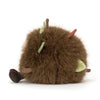 Peluche enfant marron effet bois avec feuilles et visage souriant