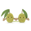 Peluche olives Jellycat duo vert avec feuilles – doudou bébé original et ludique