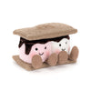 Peluche marshmallow chocolat avec deux visages souriants et biscuits