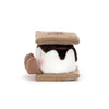 Peluche marshmallow chocolat avec deux visages souriants et biscuits