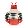 Peluche homard marin Jellycat rouge avec marinière rayée