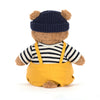 Peluche ours marin Bartholomew Jellycat avec salopette jaune et bonnet bleu