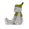 Peluche monstre gris avec détails verts et feuille style créature nature