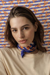 Grand ou petit foulard coton bleu rayé imprimé orange Homard Sébastien Apaches Collections