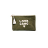 Pochette verte en coton bio Love Gang avec broderie crème Zakuw