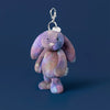 Porte-clés peluche lapin Jellycat multicolore pastel avec attache métallique