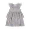 Robe à manches courtes et volants en tulle, bleu ciel et étoiles multicolores, marque Konges Slojd.