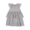 Robe à manches courtes et volants en tulle, bleu ciel et étoiles multicolores, marque Konges Slojd.