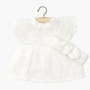 Robe Blanche Faustine avec manches ballons et bandeau assorti en gaze de coton pour poupées Babies Minikane – tenue élégante pour poupée