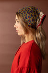 Foulard en coton Apaches Collections motif léopard fire kaki et rouge – accessoire mode femme et enfant