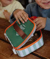 Snack et lunch bag rayé vert Hello Hossy avec fermeture zippée orange et poignée