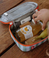 Snack et lunch bag rayé vert Hello Hossy avec fermeture zippée orange et poignée