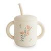 Tasse avec anses et paille en silicone motif fleuri Mushie - sans BPA